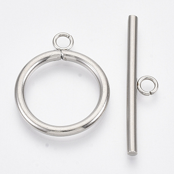 304 Stainless Steel Toggle Clasps, Ring, Stainless Steel Color, Ring: 27x22x2.5mm, Hole: 3mm, Bar: 35x7.5x2.5mm, Hole: 3mm