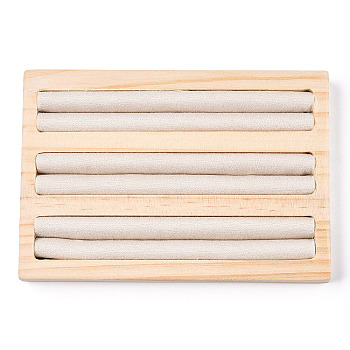 3-Slot Rectangle Bamboo Ring Display Tray Stands, Finger Ring Organizer Holder, with PU Imitation Leather Inside, Linen, 14.9x10.4x1.7cm