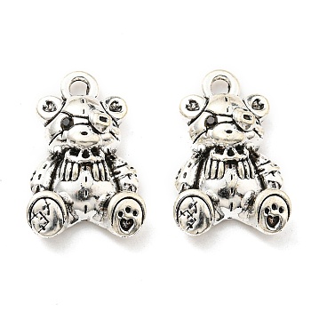 Rack Plating Alloy with Glass Pendants, Lead Free & Cadmium Free, Bear Charm, Antique Silver, 23x15x6mm, Hole: 2.3mm