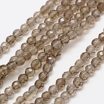 Natural Smoky Quartz Beads Strands, Dyed, Faceted Round, 3mm, Hole: 0.8mm, about 136pcs/strand, 16 inch