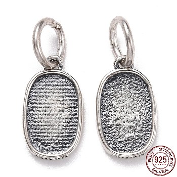 Thailand Sterling Silver Pendant Settings, Blank Oval, with Jump Ring, Antique Silver, Tray: 9x5.7mm, 12x7x2mm, Hole: 6x1mm