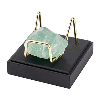 Square PU Leather Mineral Crystal Display Stands, Rough Gemstone Storage Rack with Golden Tone Alloy Holder, Black, 7x7x5.25cm