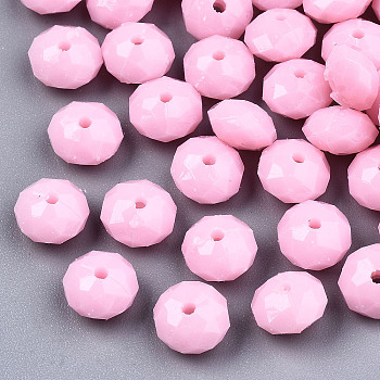 Opaque Acrylic Beads, Faceted, Rondelle, Pink, 8x5mm, Hole: 1.2mm, about 2900pcs/500g