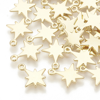 Brass Charms, Star, Nickel Free, Real 18K Gold Plated, 14x11x1mm, Hole: 1mm