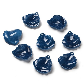 Acrylic Pendants, Leaf, Marine Blue, 25~26x23~24x4~6mm, Hole: 1~1.5mm