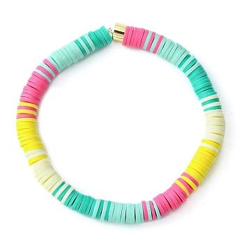 Polymer Clay Disc Beaded Stretch Bracelets, Preppy Bracelet, Colorful, Inner Diameter: 2-1/2 inch(6.3cm)