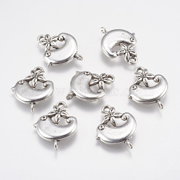 Alloy Cabochon Connector Settings, Lead Free and Cadmium Free, Dolphin & Animal, Antique Silver, about 19mm wide, 24mm long, 3mm thick, hole: 2mm(X-EA11604Y)