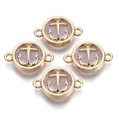 Light Gold PearlPink Flat Round Alloy+Glass Links