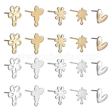 Golden & Stainless Steel Color Mixed Shapes 201 Stainless Steel Stud Earring Findings