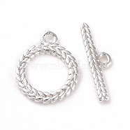 Eco-friendly Brass Toggle Clasps, Cadmium Free & Lead Free, Long-Lasting Plated, Leaf-Shaped Ring, 925 Sterling Silver Plated, Ring: 13x10.5x1mm, Bar: 4x14.5x1mm, Hole: 1.2mm(KK-D082-19S)