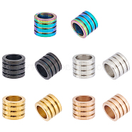 15Pcs 5 Colors 304 Stainless Steel Beads, Large Hole Beads, Grooved, Column, Mixed Color, 10x8mm, Hole: 7mm, 3pcs/color(STAS-UN0046-52)