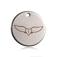 Spray Painted Stainless Steel Charms, Flat Round with Heart and Wing Pattern, Peru, 15x1mm, Hole: 1mm(STAS-F092-10P)