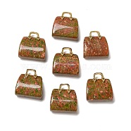 Natural Unakite Brass Pendants, Handbag Charms, Golden, 27.5x26x12mm, Hole: 6.3x5mm(KK-E274-01G-17)