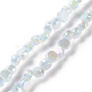 Transparent Electroplate Glass Beads Strands, Imitation Jade, AB Color Plate, Faceted, Flat Round, Light Cyan, 4x2.5~3mm, Hole: 0.8~1mm, about 145~150pcs/strand, 20.08''(51cm)(GLAA-E036-06A)