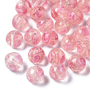 Handmade Luminous Inner Flower Lampwork Beads, Round, Pink, 8mm, Hole: 1mm(LAMP-TD001-8mm-03-01)