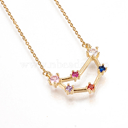 304 Stainless Steel Pendant Necklaces, with Brass Cubic Zirconia Pendants, Twelve Constellations, Capricorn, 17.79 inch~18.3 inch(45.2~46.5cm), 1.2mm, 17.2x23x3.3mm(NJEW-E138-07I)