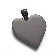 304 Stainless Steel Stamping Blank Tag Pendants, Heart, Electrophoresis Black, 25x23.5x1.4mm, Hole: 4x7mm(STAS-F214-02B)