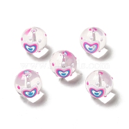 Handmade Lampwork Beads, Round with Heart Pattern, Deep Sky Blue, 13.5~14x14.5~15mm, Hole: 1.5~1.8mm(LAMP-M011-06A)