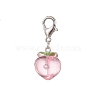 Transparent Peach Resin Pendant Decorations, Zinc Alloy Lobster Clasps Charm, Clip-on Charms, for Keychain, Purse, Backpack, Platinum, 38.5mm(HJEW-JM00889)