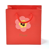 Rectangle Paper Bags, with Cotton Rope Handles, Flower & Word Flower Pattern, for Gift Bags and Shopping Bags, Red, 14x7.1x14.5cm(CARB-J002-03A-04)