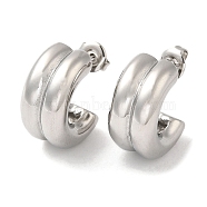 304 Stainless Steel Round Stud Earrings, Half Hoop Earrings, Stainless Steel Color, 19.5x10mm(EJEW-Z022-28P)