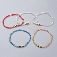Stretch Bracelets, with Electroplate Glass Beads and Real 18K Gold Plated Brass Beads, Mixed Color, 2-1/4 inch(5.6cm)(BJEW-JB04900)