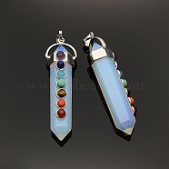 Yoga Chakra Jewelry Platinum Plated Brass Opalite Double Terminated Pointed Big Pendants, 58x17x16mm, Hole: 7x6mm(G-P053-19A)