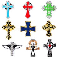 9Pcs 9 Styles Cross Enamel Pin, Alloy Badge for Backpack Clothes, Mixed Color, 21~28x15.5~22.5x1.5~2mm, 1pc/style(JEWB-SZ0001-94)