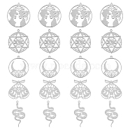 20Pcs 5 Styles 201 Stainless Steel Pendants, Laser Cut, Star of David with Moon & Snake & Beetle & Flat Round & Ring with Moon, Stainless Steel Color, 28.5~38x18~33x1mm, Hole: 1.5~2mm, 4pcs/style(STAS-DC0013-89)