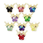 Glass Pendants, Butterfly Charms, with Real 18K Gold Plated Rack Plating Brass Micro Pave Clear Cubic Zirconia Angel, Long-Lasting Plated, Cadmium Free & Lead Free, Mixed Color, 23.5x29x12mm, Hole: 1.6mm(KK-G466-08G)