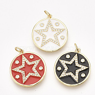 Brass Micro Pave Cubic Zirconia Pentacle Pendants, with Enamel, Flat Round with Star, Golden, Mixed Color, 23x20.5x2mm, Hole: 3.5mm, Ring: 5x0.8mm(ZIRC-S061-97)