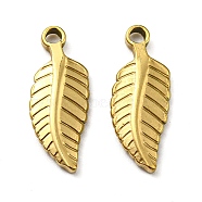Ion Plating(IP) 316L Surgical Stainless Steel Pendants, Leaf Charm, Real 18K Gold Plated, 24x10x3mm, Hole: 2mm(STAS-D090-15G)