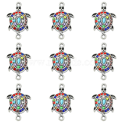 10Pcs Alloy Connector Charms, Sea Turtle Links, with Colorful Resin and Rhinestone, Antique Golden, 25.5x16.5x4mm, Hole: 1.8mm(PALLOY-CJ0002-39)