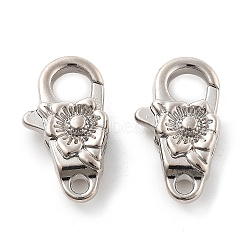 Brass Lobster Claw Clasps, Flower, Platinum, 24x13x6.5mm, Hole: 2.4mm(KK-R216-18B-P)