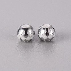 Electroplate Glass Beads, Round with Grid Pattern, Platinum Plated, 10mm, Hole: 1.2mm(EGLA-Q123-013C)