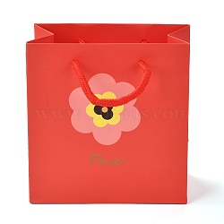Rectangle Paper Bags, with Cotton Rope Handles, Flower & Word Flower Pattern, for Gift Bags and Shopping Bags, Red, 14x7.1x14.5cm(CARB-J002-03A-04)