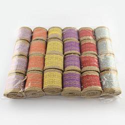 Burlap Ribbon, Hessian Ribbon, Jute Ribbon, for for Craft Making, Mixed Color, 60mm, 2m/roll, 24rolls/bag(DIY-Q005-01)