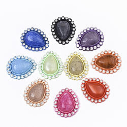 Acrylic Cabochons, with Acrylic Rhinestone and Crystal Rhinestone, Mixed Style, Teardrop, Mixed Color, 27x22x6mm(OACR-R078-04)