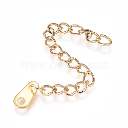 304 Stainless Steel Chain Extender, Curb Chain, with Charms, Teardrop, Golden, 60mm, Link: 4x3x0.5mm(STAS-G221-20G)