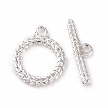 Eco-friendly Brass Toggle Clasps, Cadmium Free & Lead Free, Long-Lasting Plated, Leaf-Shaped Ring, 925 Sterling Silver Plated, Ring: 13x10.5x1mm, Bar: 4x14.5x1mm, Hole: 1.2mm