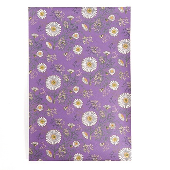 Daisy Flower Printed PVC Leather Fabric Sheets, for Earrings Making Craft and Hair Accessories Making, Medium Orchid, 30x20x0.07cm