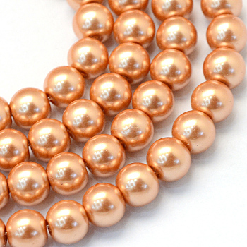 Baking Painted Pearlized Glass Pearl Round Bead Strands, Sandy Brown, 8~9mm, Hole: 1mm, about 105pcs/strand, 31.4 inch
