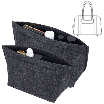 2Pcs 2 Style Felt Bag Organizer Insert, Makeup Storage Bag, Black, 21~26x13x17~20cm, 1pc/style