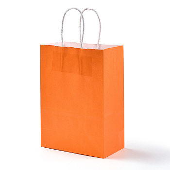 Pure Color Kraft Paper Bags, Gift Bags, Shopping Bags, with Paper Twine Handles, Rectangle, Dark Orange, 21x15x8cm