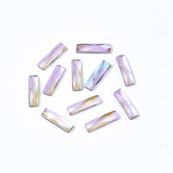 Glass Rhinestone Cabochons, Nail Art Decoration Accessories, Faceted, Rectangle, Plum, 9x2.5x2mm