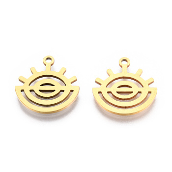 201 Stainless Steel Pendants, Outline Charms, Eye, Real 18K Gold Plated, 16x15.5x1mm, Hole: 1.4mm