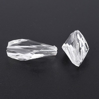 Transparent Clear Acrylic Faceted Teardrop Beads, 20x11x6mm