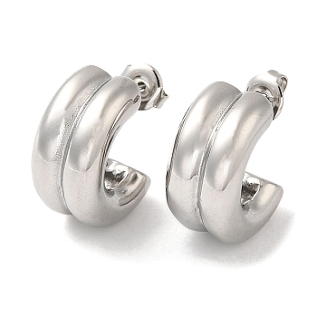 304 Stainless Steel Round Stud Earrings, Half Hoop Earrings, Stainless Steel Color, 19.5x10mm