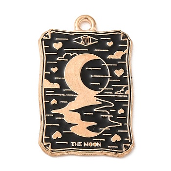 Alloy Pendants, with Enamel, Golden, Rectangle with Tarot Charm, Moon, 28x18x1.5mm, Hole: 1.8mm