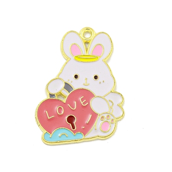 Valentine's Day Alloy Enamel Pendants, Golden, Rabbit Charm, Lock, 28x21x1mm, Hole: 1.6mm